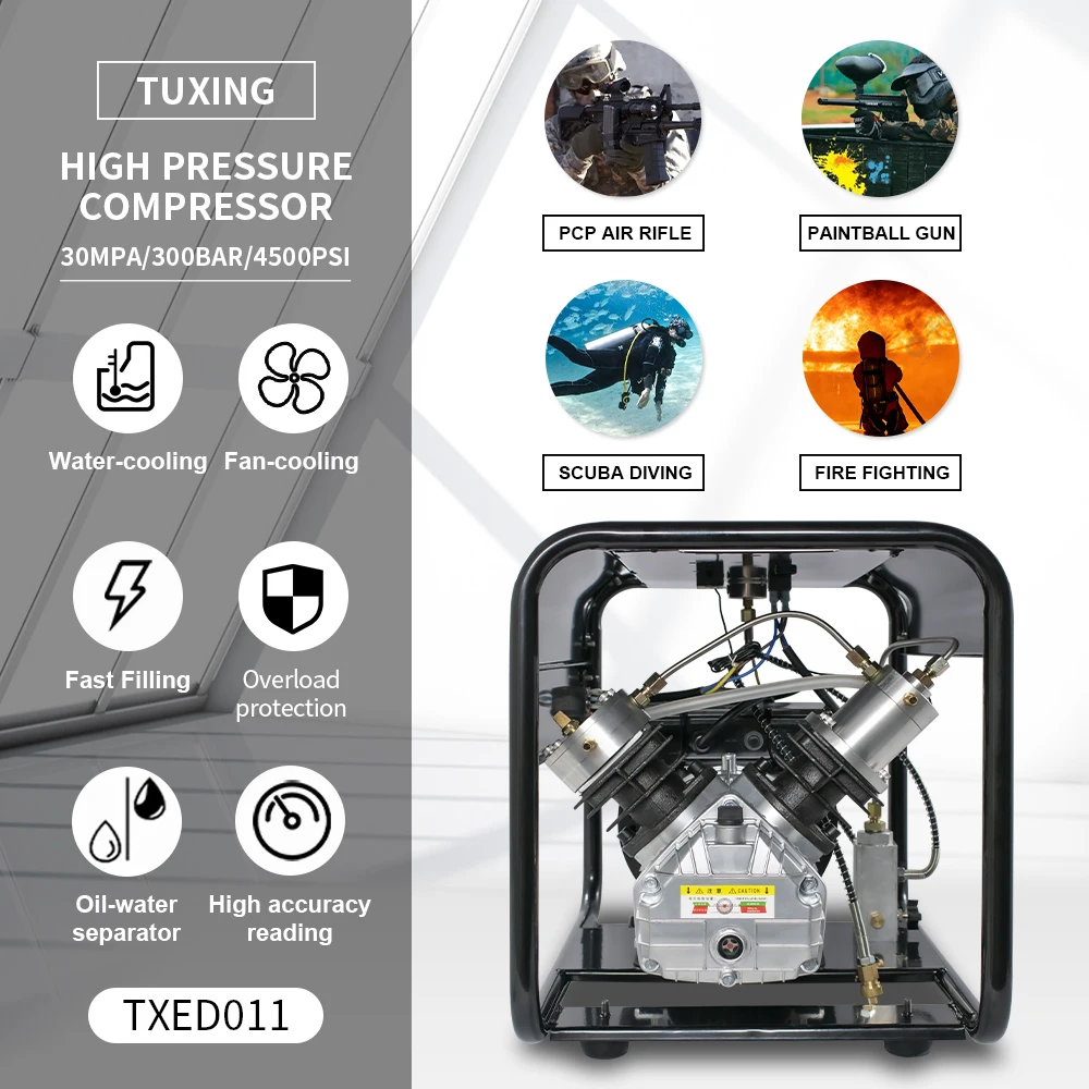 TUXING TXED011 300Bar PCP Air Compressor 4500Psi High Pressure Compressor for Diving Scuba 6.8L Tank Inflator PCP Rifle Airgun