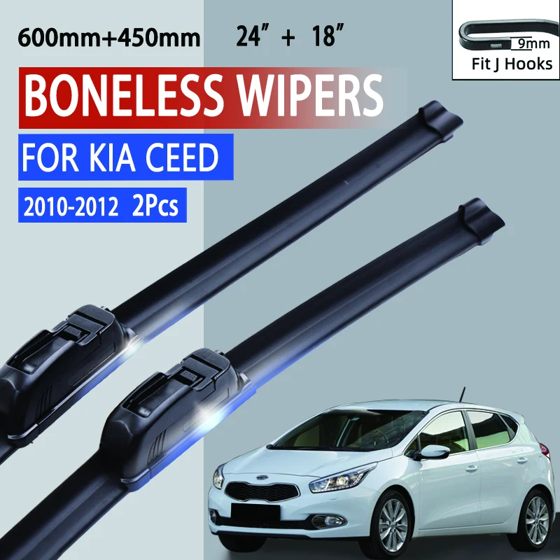 

For KIA Ceed 2010-2012 Car Windshield Wiper U-type Soft Rubber Frameless Bracketless Car Wipers 24"+18"