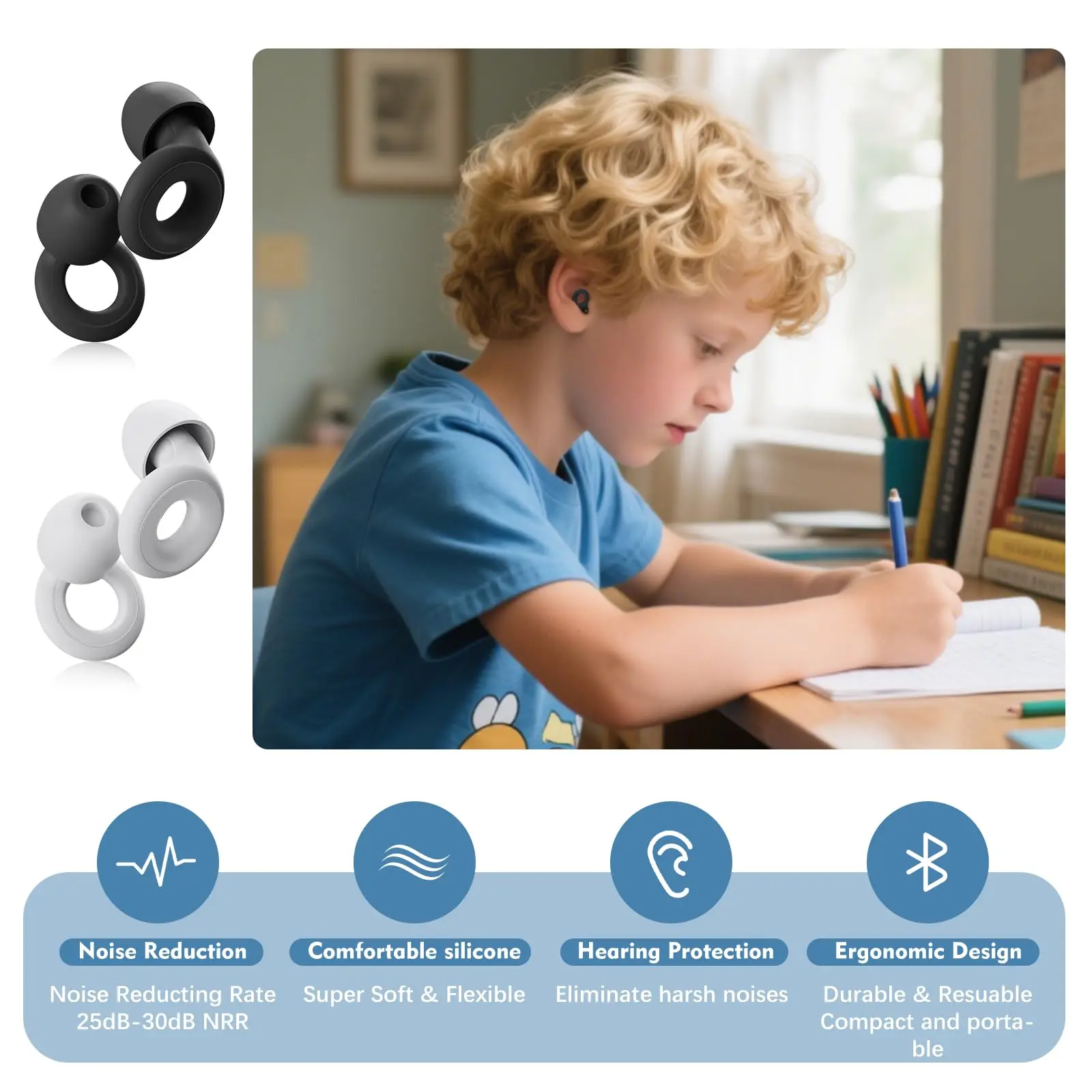 Loop Noise-Canceling Waterproof Ear Plugs for Sleep and Swim, Silicone Hearing Protection for Children