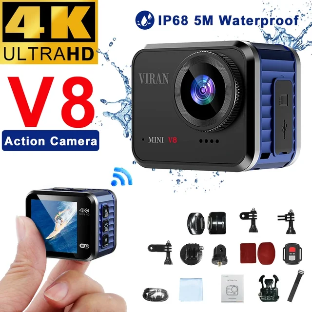 HD Portable Mini Action Camera 4K 60FPS Wifi Remote View 1.54 Inch Screen160° Wide Angle Sports Video Recorder lP68 Waterproof 1