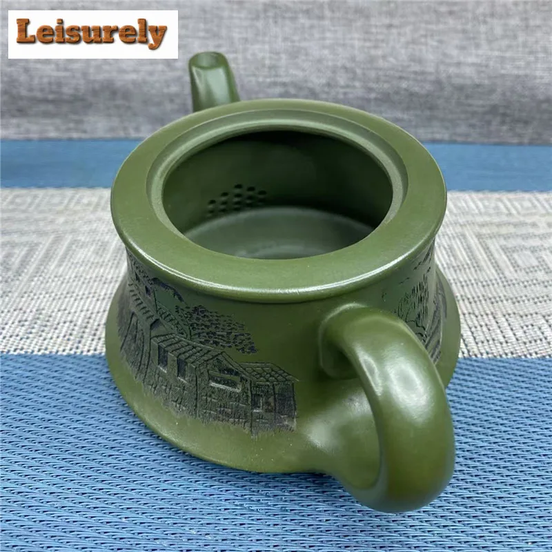 280ml Antique Yixing Purple Clay Teapots Handmade Smooth Sailing Pot Raw Ore Dark Green Mud Tea Soaking Kettle Zisha Teaset Gift