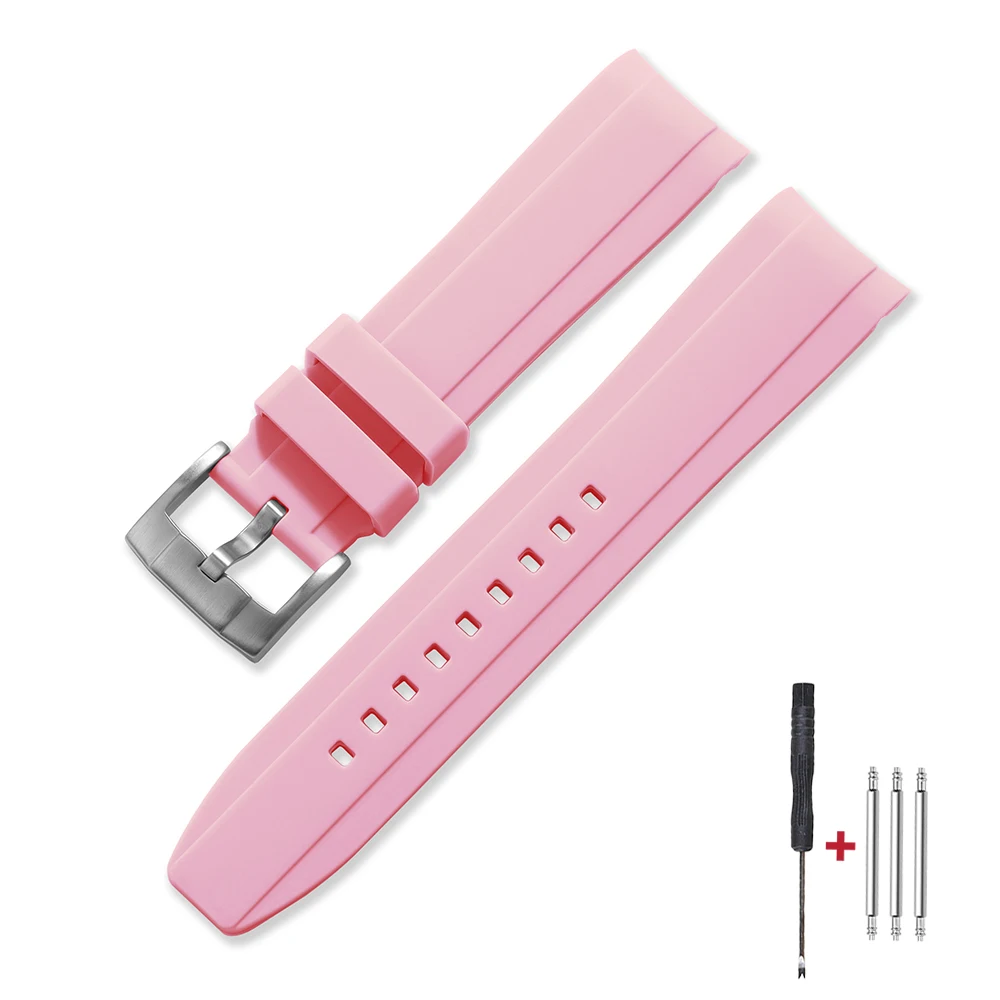 Curved End Silicone Sports Watch Band - Soft, Waterproof Rubber Wristband
