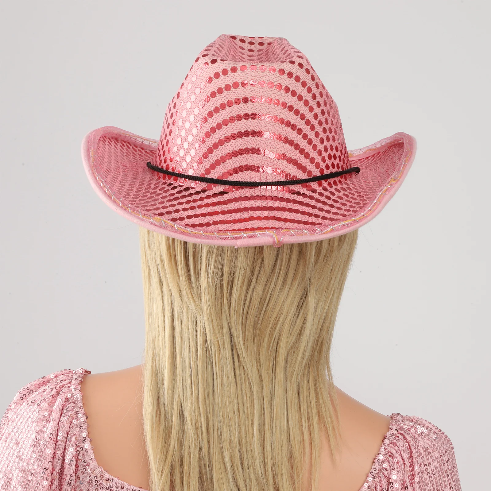 Mens LED Light Up Western Cowboy Hat Adjustable Drawstring Shiny Sequin Flashing Lights Sun Hat Cowboy Halloween Party