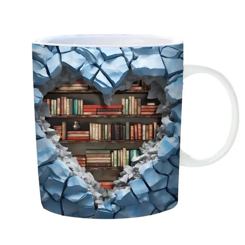 

3D Bookshelf Mug Ceramic Coffee Mugs and Tea Cup Elegant Drink Cup with Novelty Bookshelf Design for Readers Women Men Valentine