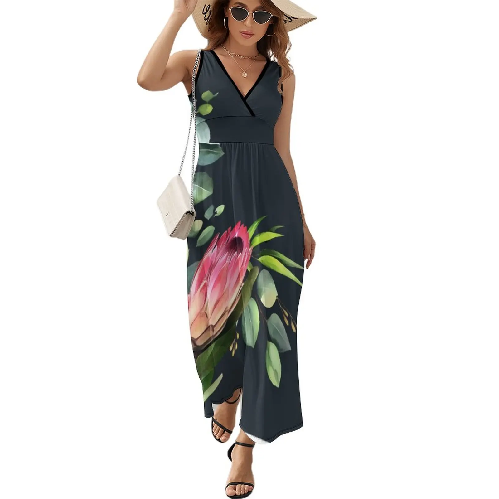 

bush blue Sleeveless Dress long dress women summer dress korean style