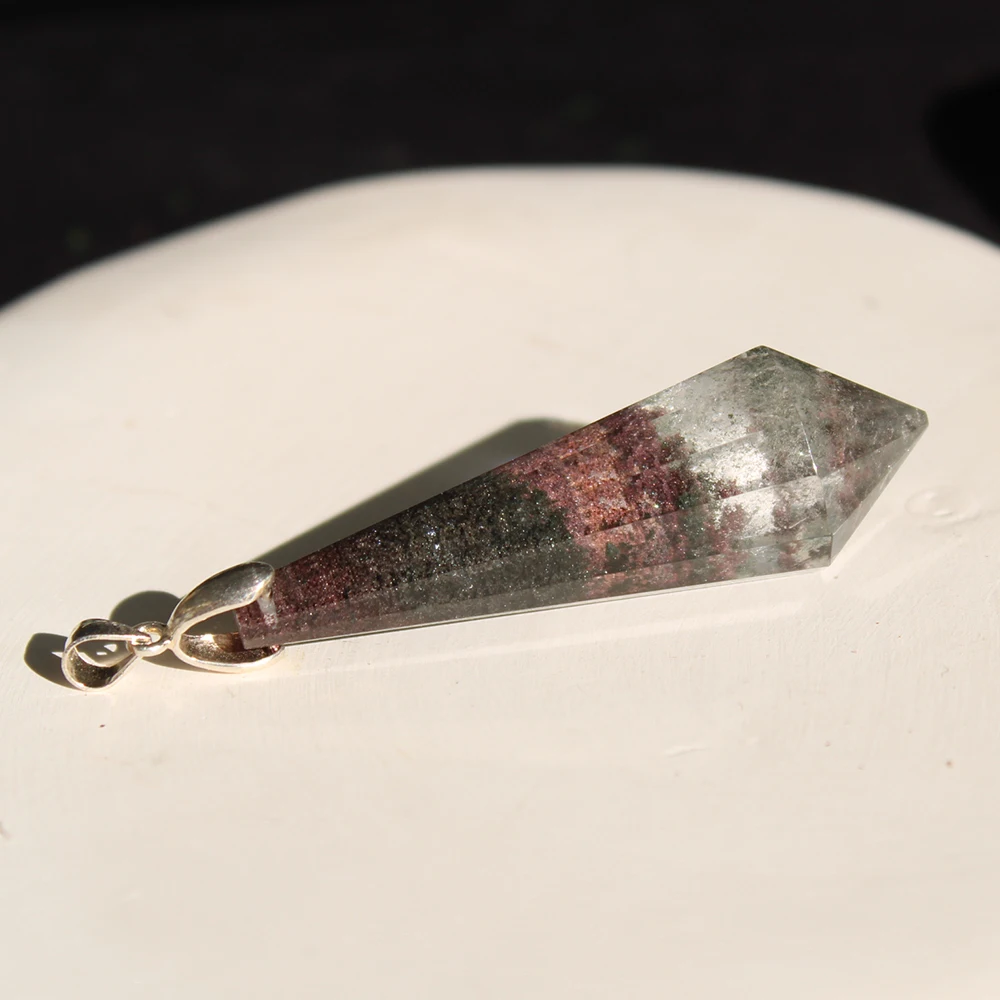 Hand Carved Natural Beautiful Garden Ghost Phantom Quartz Gemstone Crystal Healing Pendulum Pendant For Gift 5