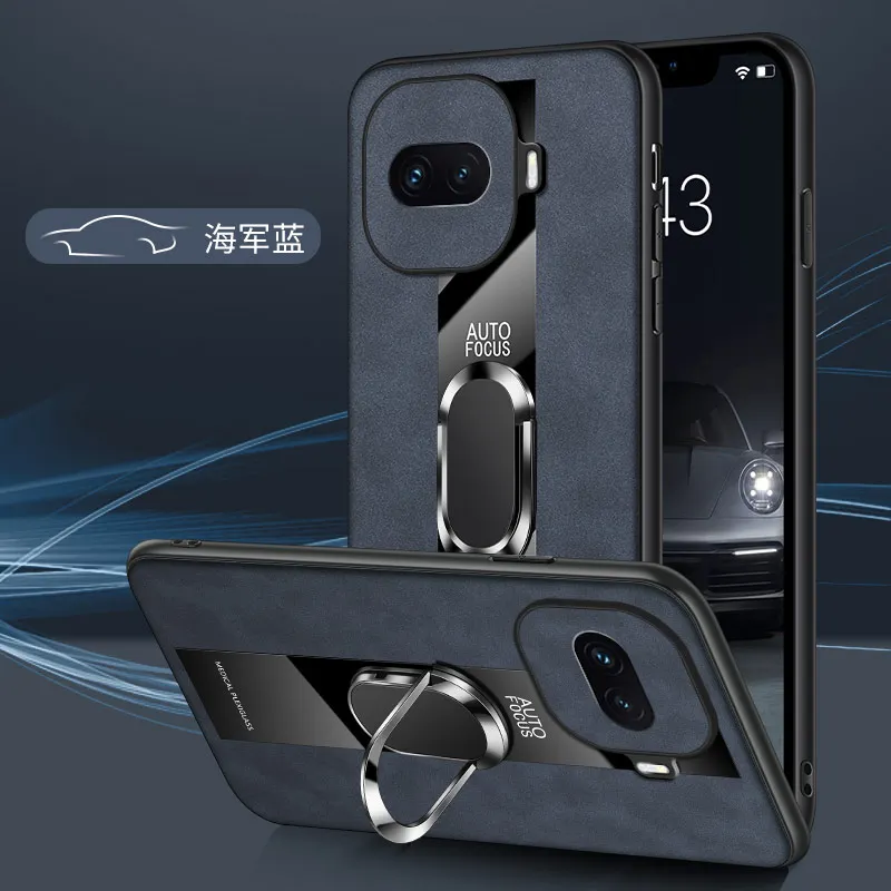 Deluxe Sheepskin PU Leather Phone Case with Magnetic Ring Holder and Shockproof Lens Protection