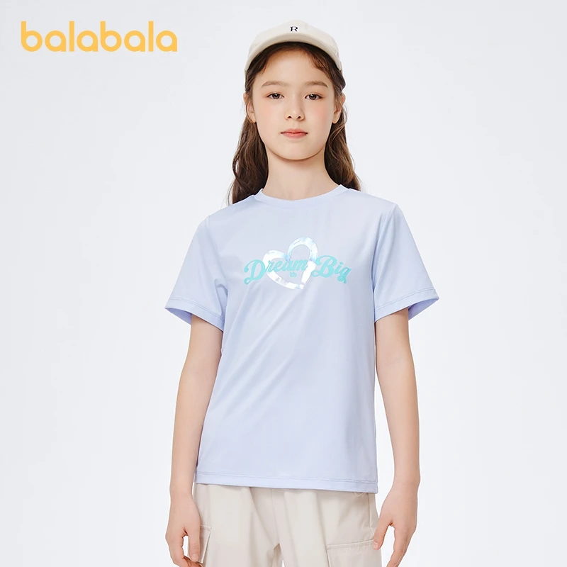 

Balabala Children Clothing Girls Short Sleeve T-shirt 2024 Summer New Outfit Middle and Big Kids Breathable Base Layer Top