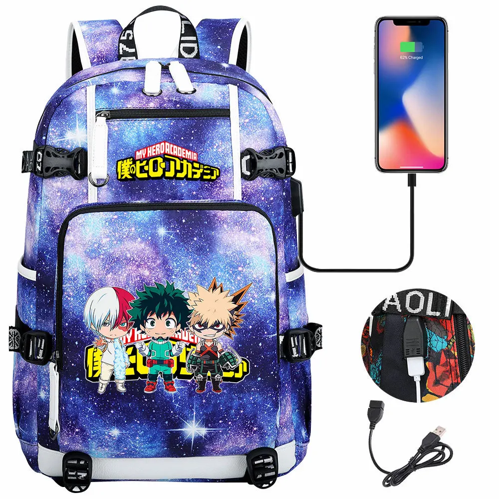 

Рюкзак с USB-разъемом и принтом «Моя геройская Академия»