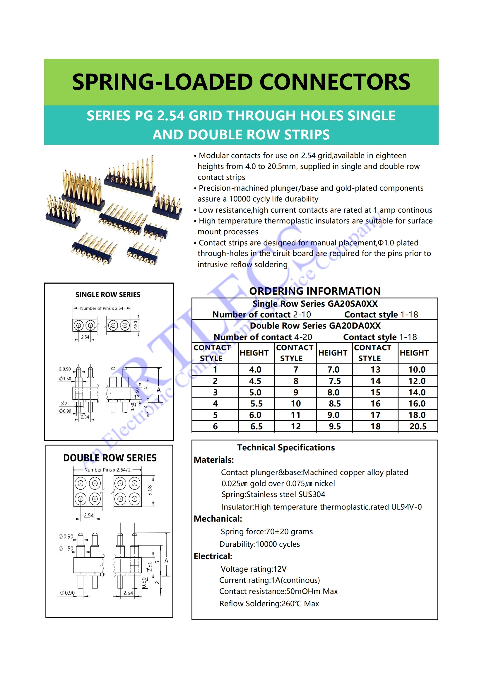 2 Stück federbelasteter Pogo-Pin-Stecker 4 6 8 10 12 14 16 20 Positionen zweireihig SMD THT DIP-Gitter 2,54 mm.1 Zoll Strom DC – Detail 11