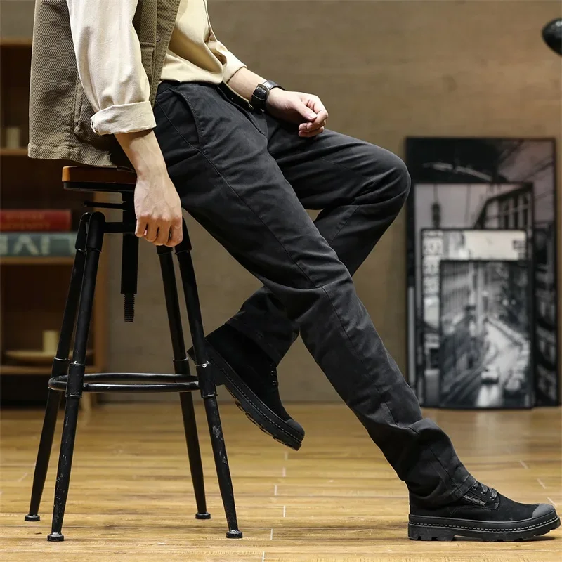 Men's Golf Pant Trend Summer Spring Casual Cotton Straight Stretch Husband Vintage Khaki Classic Style Gray Male Trouser