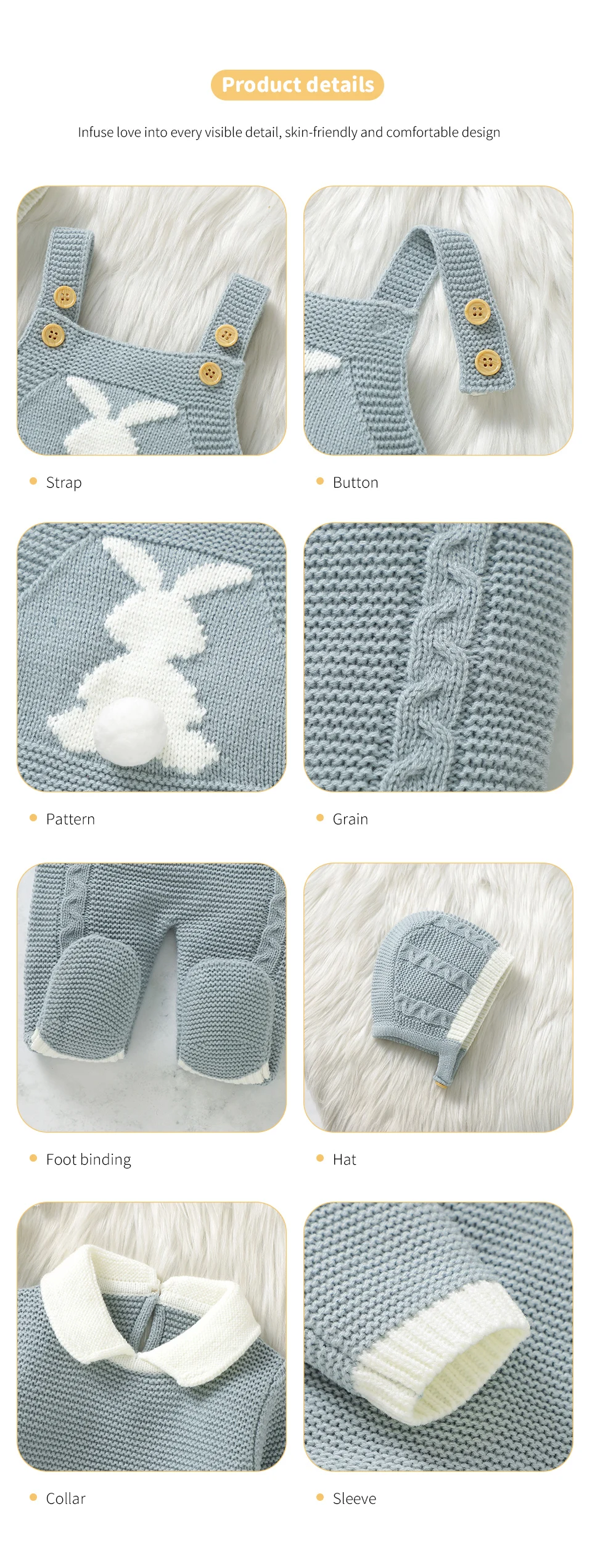Baby-Kleidungssets, Winter, warm, gestrickt, 3-teilig, für Kleinkinder, Mädchen, Pullover, Pullover + Strampler + Mützen, Outfits, Sets, Herbst, Kleinkind-Jungenanzüge, 0–9 Monate – Detail 6