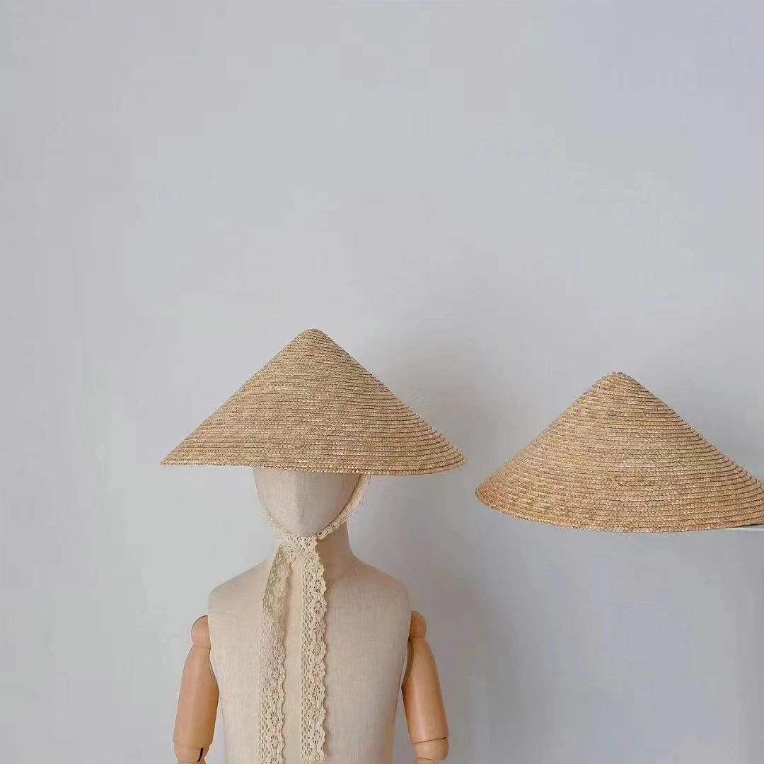 Chinese Style Children Straw Bamboo Sun Hat Rural Fishing Hat Sunshade Rainproof Hand-Woven Kids Boys GirlsTravel Straw Hat 2
