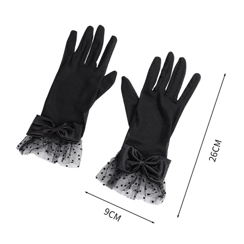 Women Sexy Mesh Thin Transparent Dot Bow Gloves Summer Sunscreen Drive Breathable Retro Opera Performance
