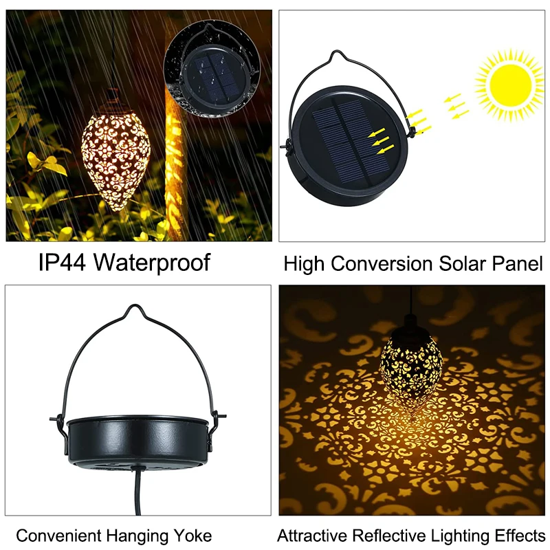 Hanging Solar Lights Outdoor Waterproof LED Garden Decoration Metal Lantern For Patio Porch Yard