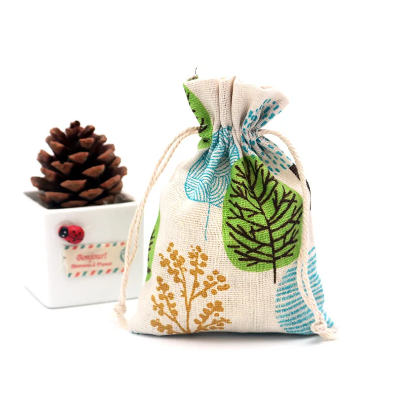 Elegant Linen Burlap Gift Bags with Drawstring - Set of 50, 10x14cm