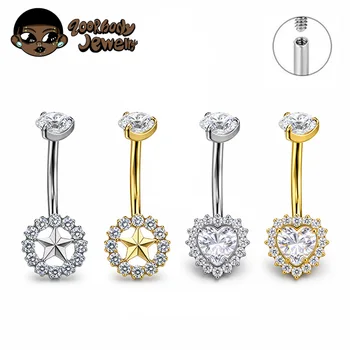 ZOOR ASTM F136 Titanium Summer Sexy Belly Button Ring Piercing 14G Star Heart Female Thread Jewelry Body Belly Piercing 1