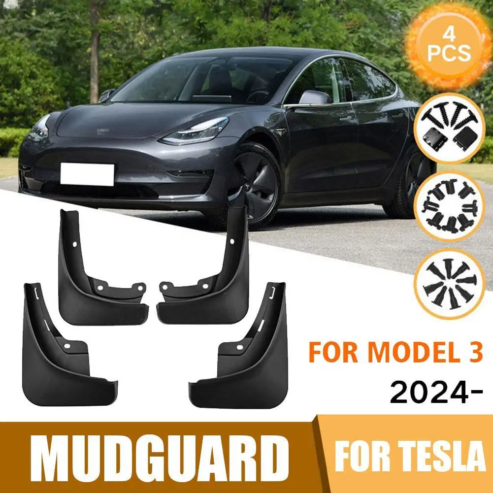 

Брызговики для Tesla Model 3 2024 Highland 4 шт., передние и задние брызговики, колеса, брызговики, аксессуары для модификации автомобиля