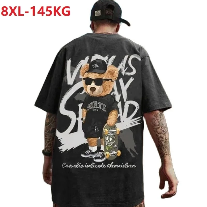 

summer men funny bear tshirt short sleeve plus size 8XL high street chic hipster skate tshirt hip hop letter young tees 54