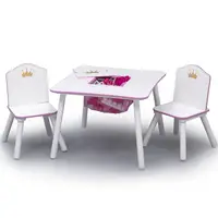 Princess Crown Kids Table Chair Set Storage Durable Wood Gold Metal Emblem Toddler Furniture Fun Playroom Classroom 2