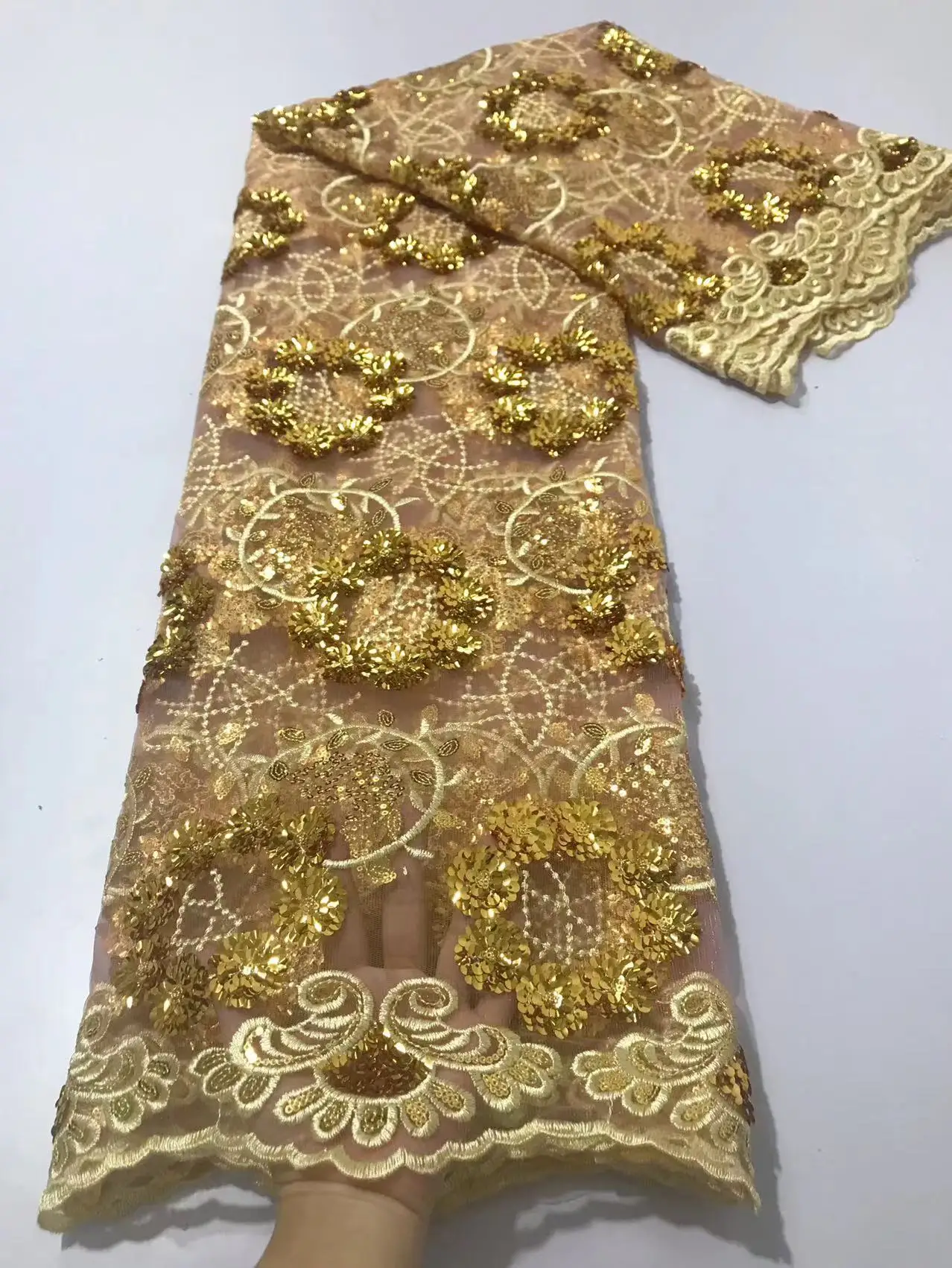 5Yards Embroidery Tulle Sequin Fabric For Party Dress NN7168_K