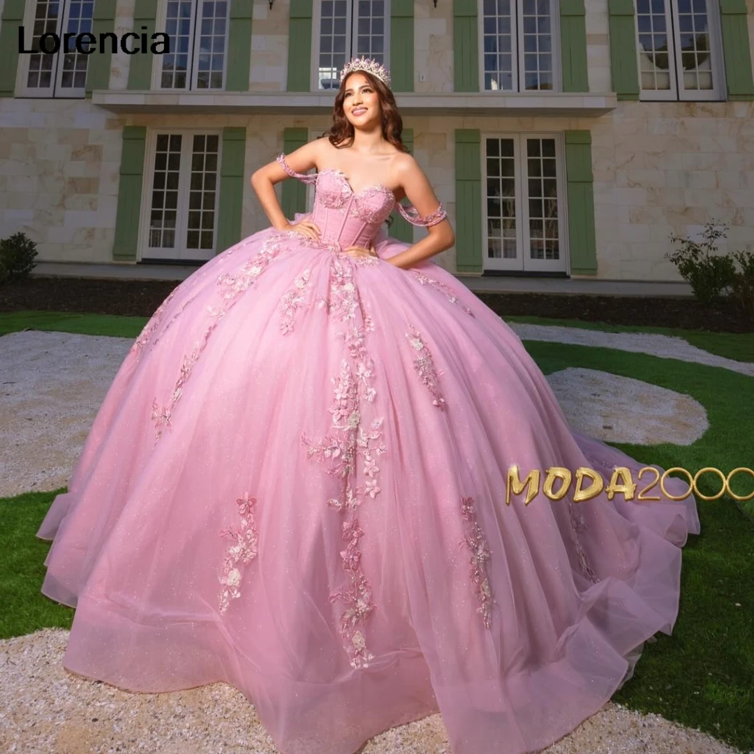 Lorencia Mexican Quinceanera Dress Ball Gown Shiny Lace Applique Beading Corset Sweet 16 Vestidos De 15 A&ntilde;os YQD899