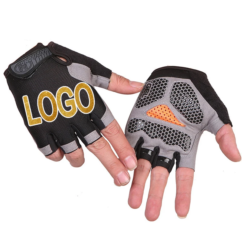 

Перчатки на полпальца для мужчин и женщин, Нескользящие дышащие спортивные велосипедные перчатки с принтом логотипа под заказ, с защитой от пота и ударов
