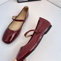 2023 Spring and Autumn New Fashion Retro Shiny Leather Mary Jane Shoes Comfortable Flat Bottom Playful Ballet Women's Shoes 2