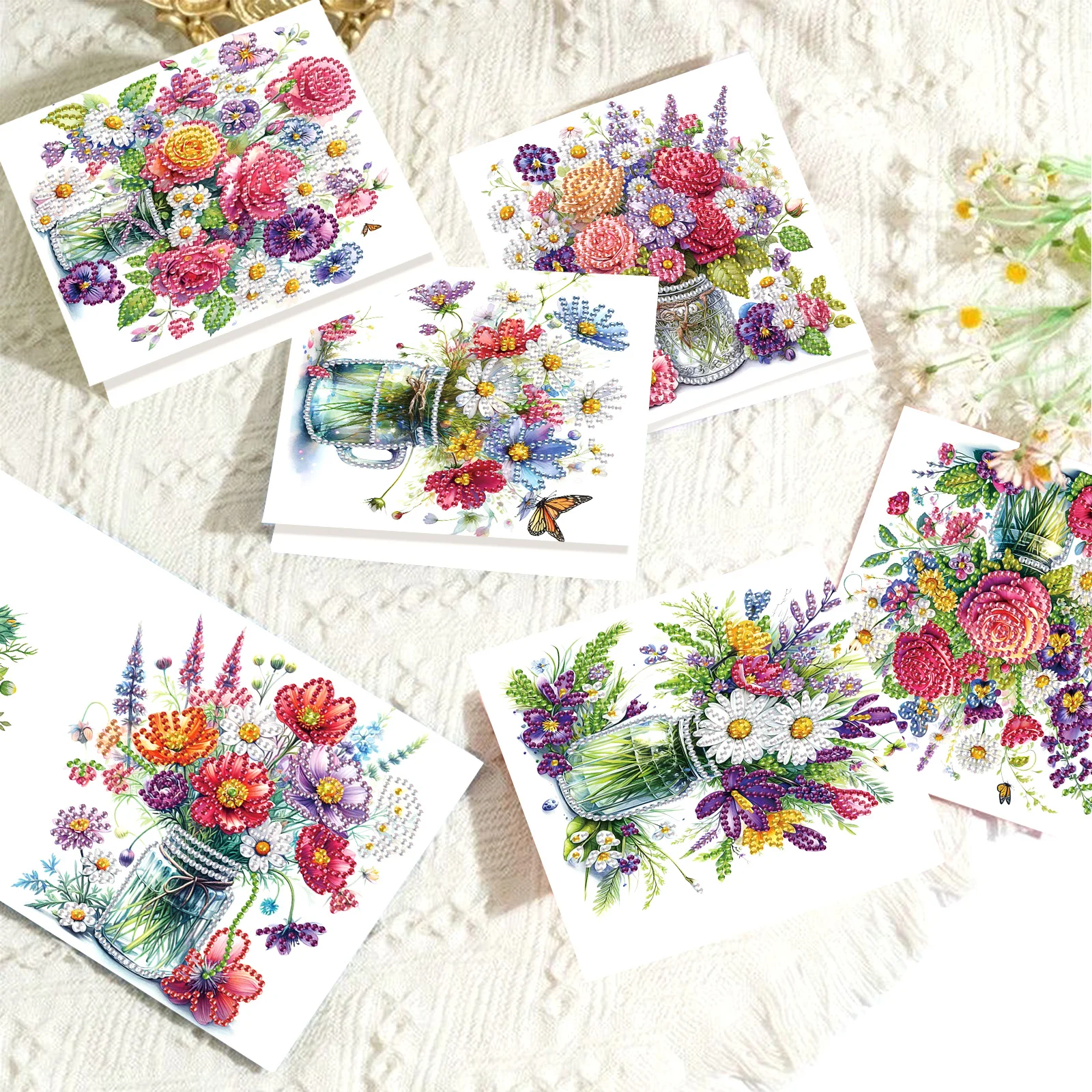 6PCS Floral Diamond Art Painting Greeting Card Kit - Special Shaped Diamond Art Gifts