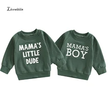 Lioraitiin 0-3Years Toddler Baby Boys Pullovers Long Sleeve Round Neck Letter Pattern Loose Sweatshirts