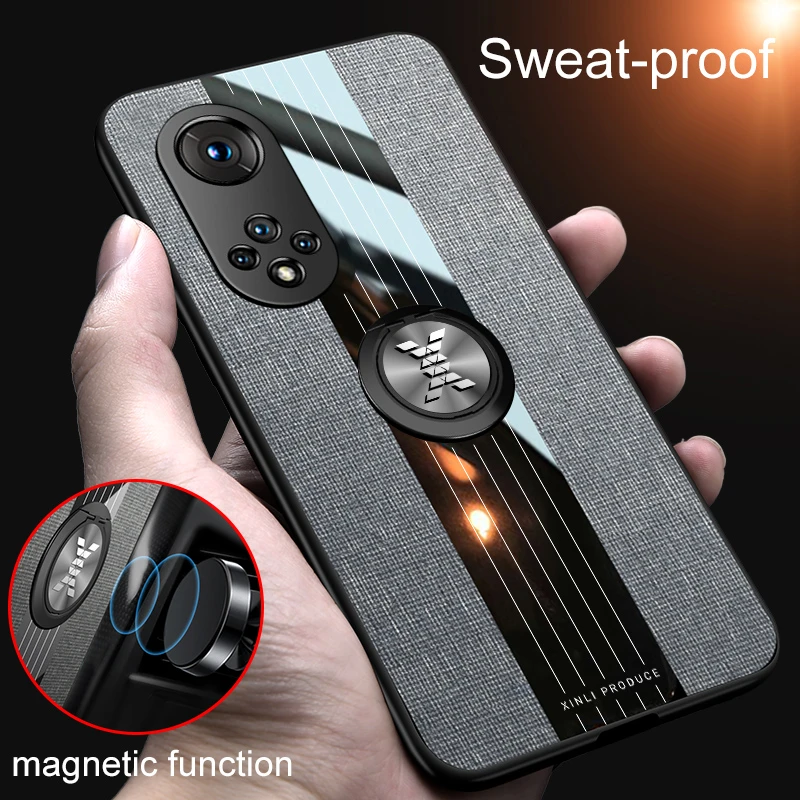 glass flip cover For Honor 50 Case Fabric Texture Hard Back Cover Ring Holder Soft Silicone Frame Cloth Phone Case For Honor 50 Honor50 belt pouch for mobile phone