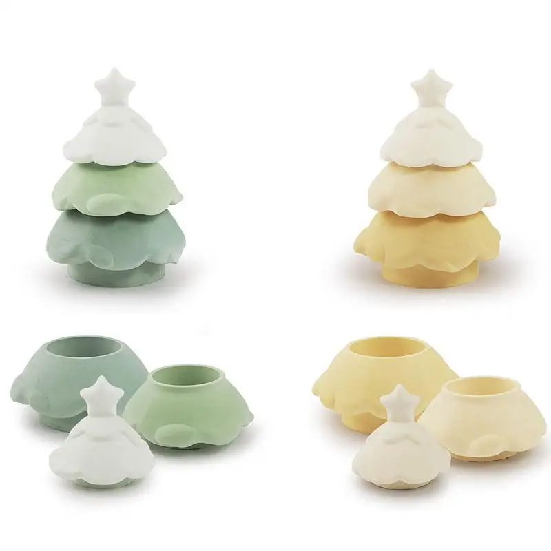 Double Layer Christmas Tree Candle Cup Silicone Mold DIY Gypsum Cement Storage Jar Mold Candlestick Aromatherapy Container Mould