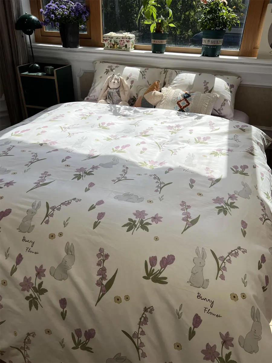 

Fashion flower rabbit bedding set teen adult,twin full queen comfortable cotton home textile bed sheet pillow case quilt cover