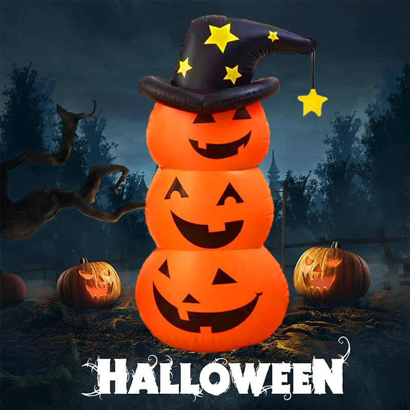 LUSQI Halloween stehend aufblasbarer gruseliger aufblasbarer Kürbisgeist, winddichtes Festival-Thema, für drinnen und draußen, Gartendekoration – Detail 3