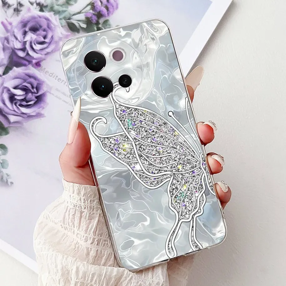 Fashion Flower Butterfly Clear Silicone Phone Case - Soft Bumper Cover for 6.78 Inch Smartphones