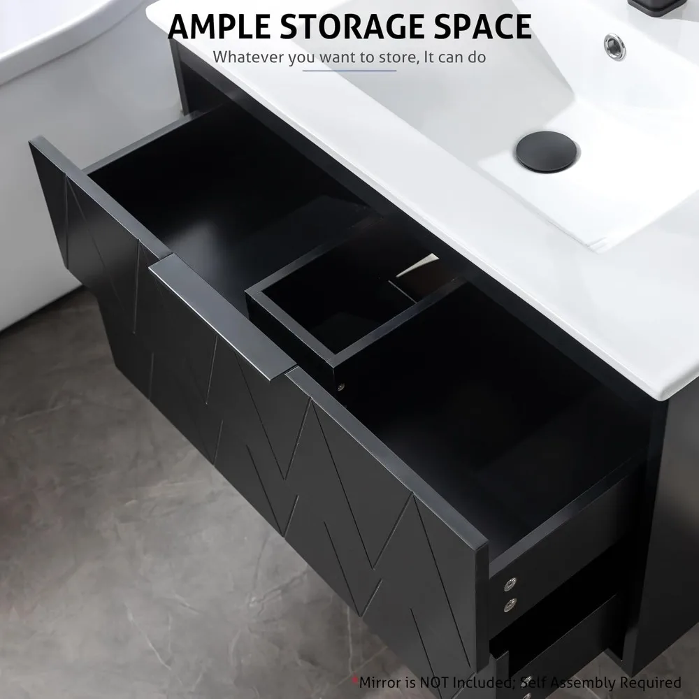 36" Bathroom Vanities Cabinet with Sink Combo, Wall Mounted Floating Cabinet W/Decor Line, Soft-Close System,2 Extra Big Drawers 5
