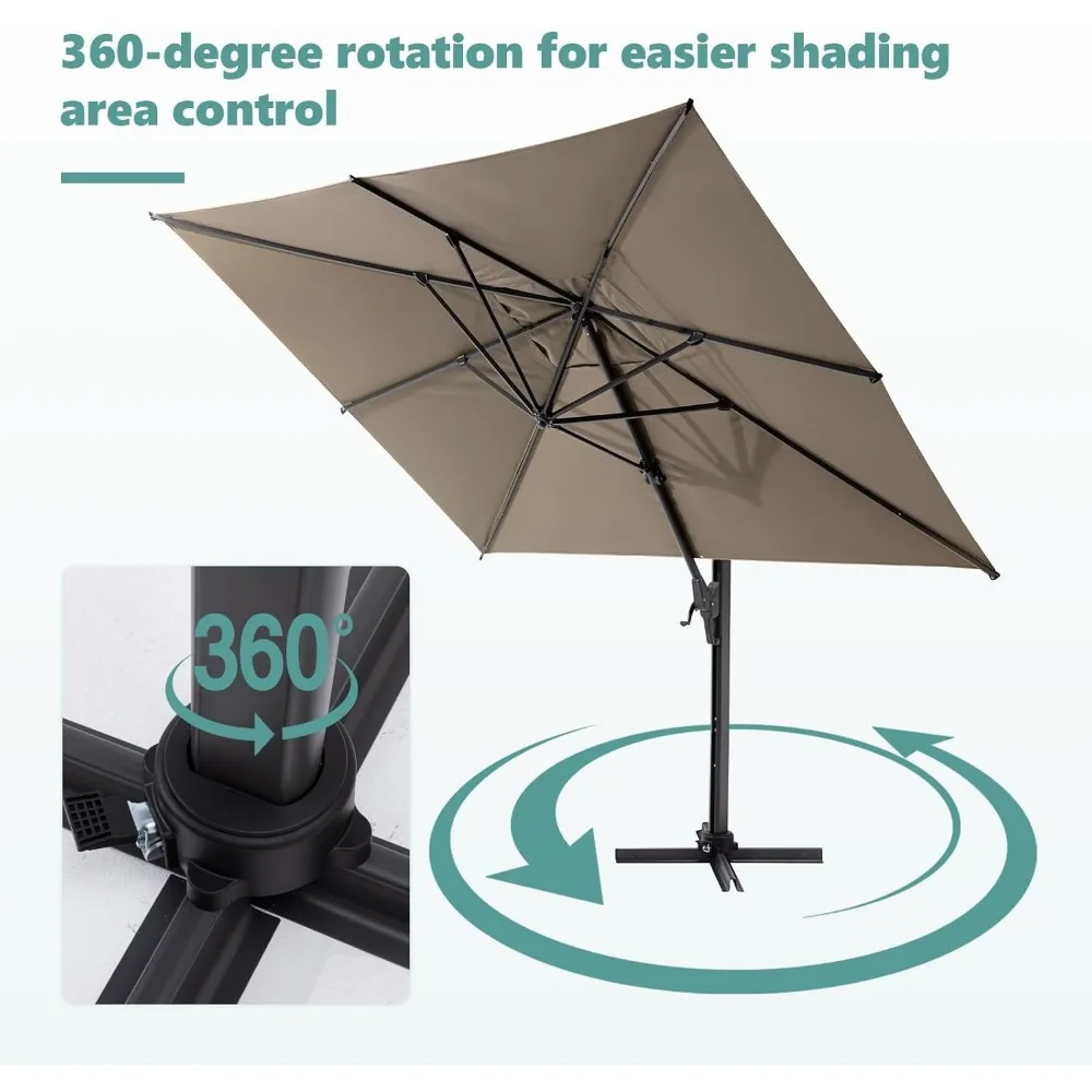 10FT Square Cantilever Patio Umbrella with Tilt Adjustment and 360-Degree Rotation, Offset Hanging Umbrella for Backyard 4