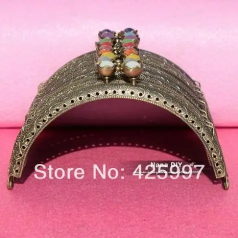 20pcs/lot DIY 12.5cm Colorful Lotus Head Bronze Color Metal Purse Frame Handle for Bag Sewing Craft Tailor