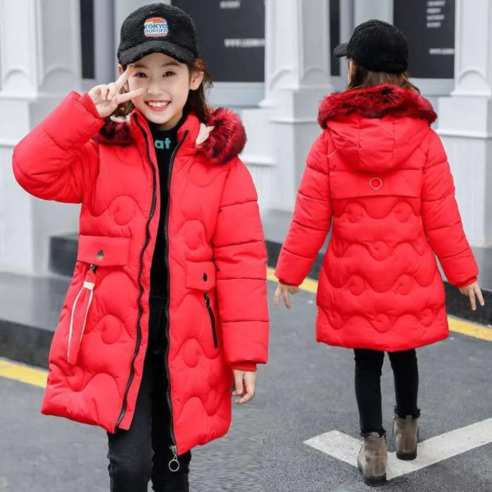 

Jacket Winter Down New Children for girls windproof Coat Thicken snowsuit parka For 8 10 12 14 16 Year Blue/Red/Black Color