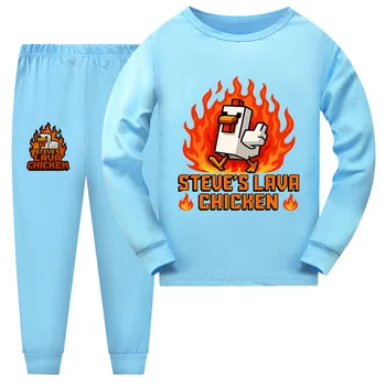 STEVE 'S LAVA CHICKEN Cartoon Kids Clothes Baby Girls Pajama Set Fashion Boys Long Sleeve Pyjamas Children Sleepwear Suit 3