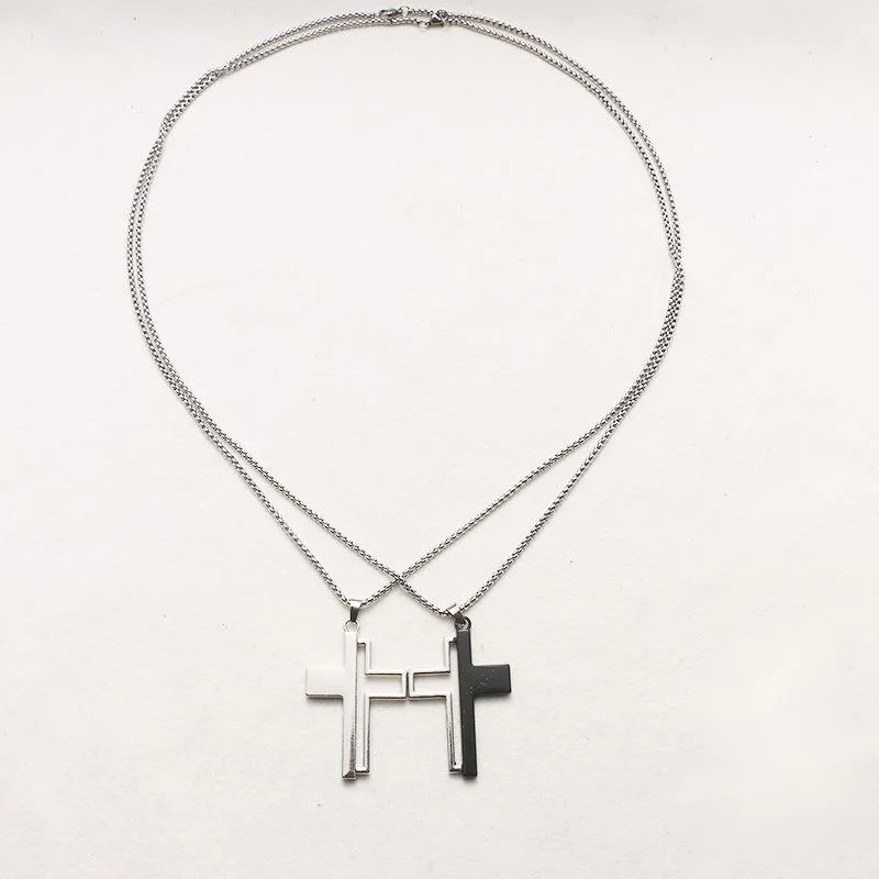 Minimalist Redemption Love Entity Hollow Half Cross Pendant Titanium Steel Necklace Versatile For Men And Women_voghion.com
