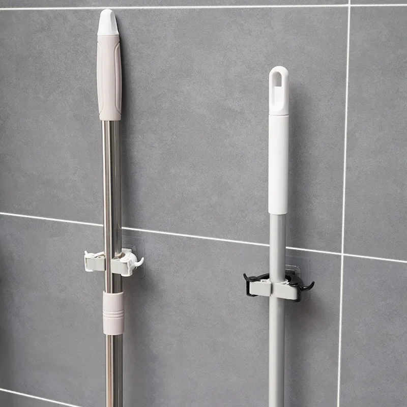 New Wall Hanging Cowhorn Mop Clip Creative Hook Scratch Free Adhesive Mop Rack Bathroom Kitchen Storage and Organization