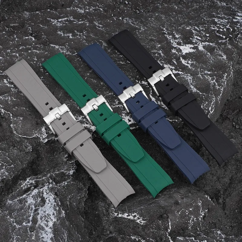 Curved End Rubber Silicone Watch Strap - 18-22mm