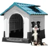 Folding large dog house outdoor plastic dog house with adjustable skylight and elevated base for small to medium sized dogs 1