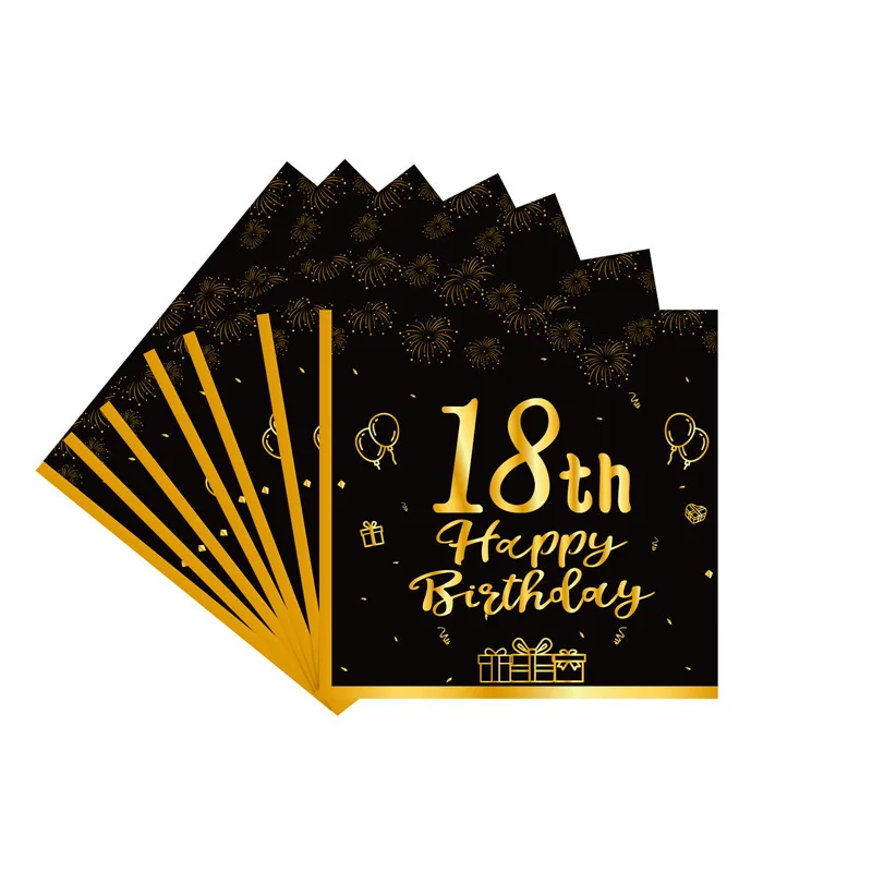Schwarzgold, Dekoration zum 18-jährigen Geburtstag, Geschirr, Teller, Tassen, Tischdecke, Ballon-Set, Popcorn-Box, Partyzubehör zum 18. Geburtstag – Detail 6