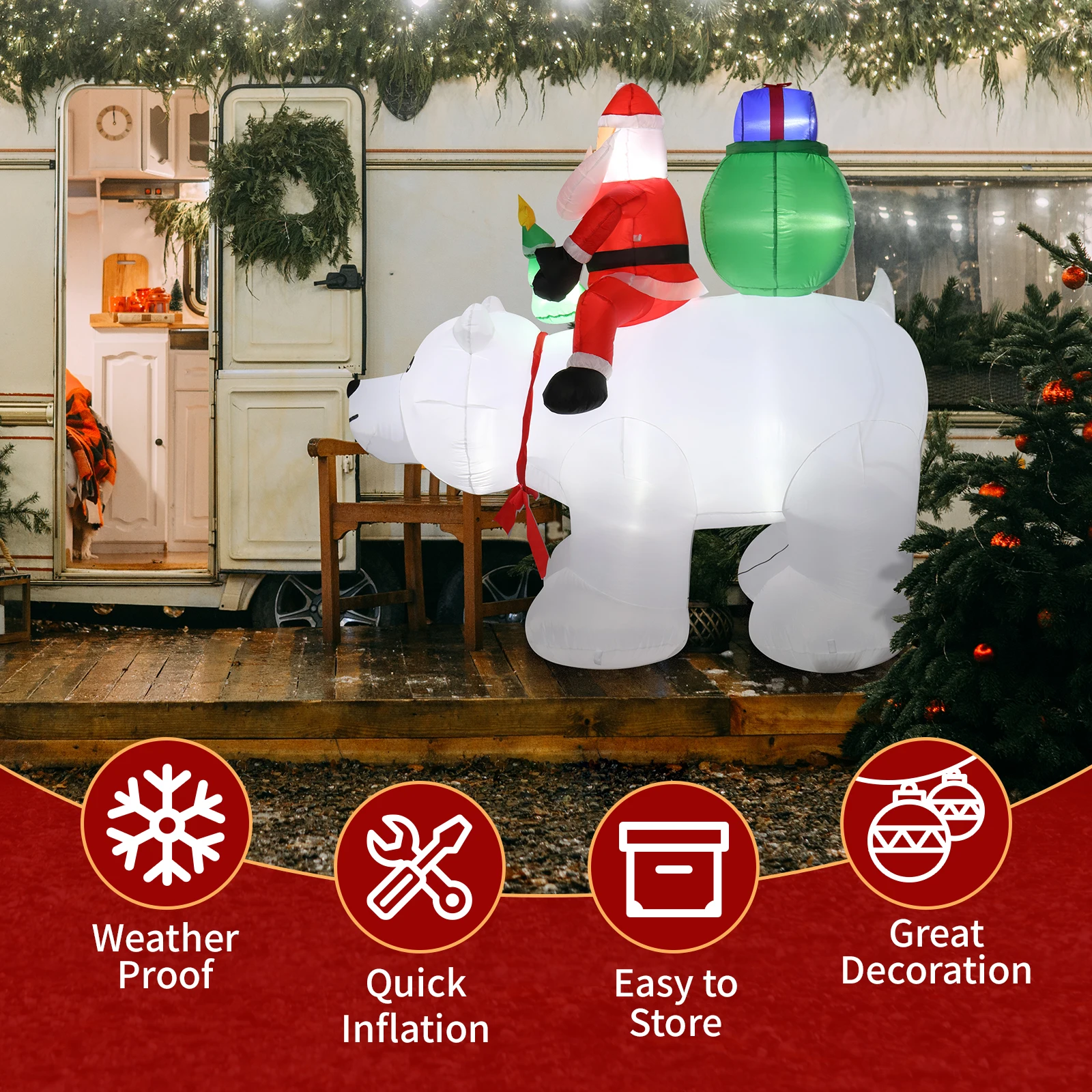 6ft 15W 7pcs LED Lights Santa Claus Rides Polar Bear Garden Santa Claus Decoration