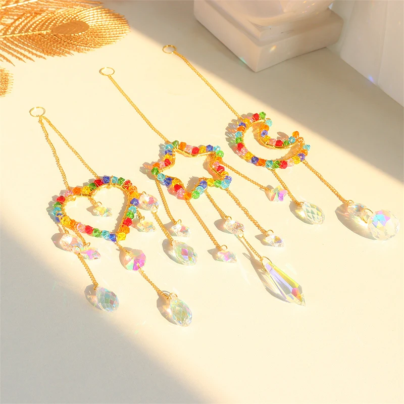 Dreamcatcher Suncatcher Crystal Prism Ball Moon Star Rainbow Sun Catcher Indoor Window Car Hanging Garden Decoration Gift