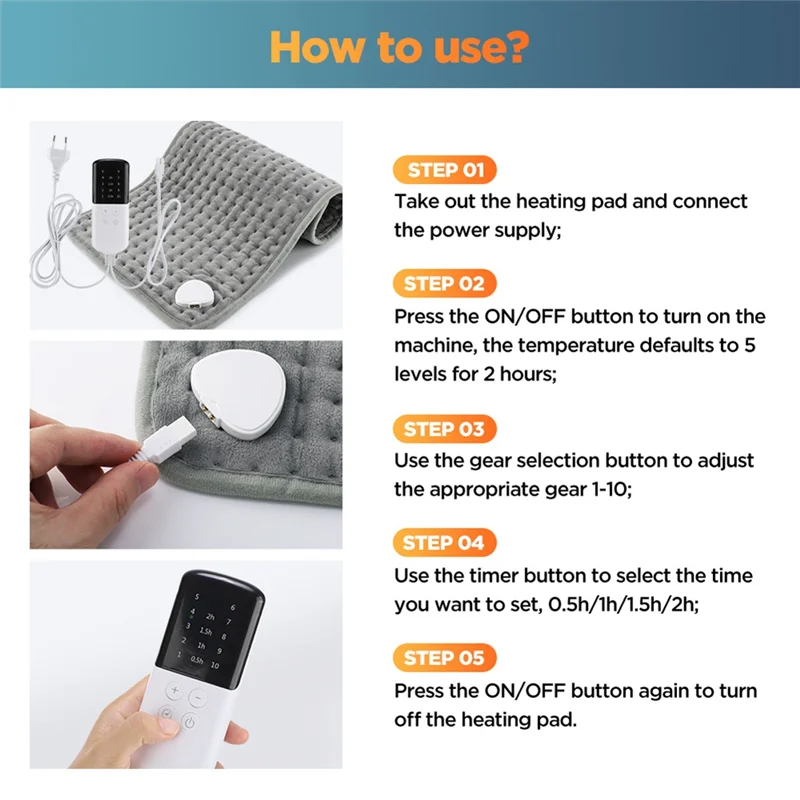 Heating Pad For Back Electric Heating Pad For Period Cramps Neck Shoulder Pain Relief 10Heating Levels 4Gears Timing UK Plug