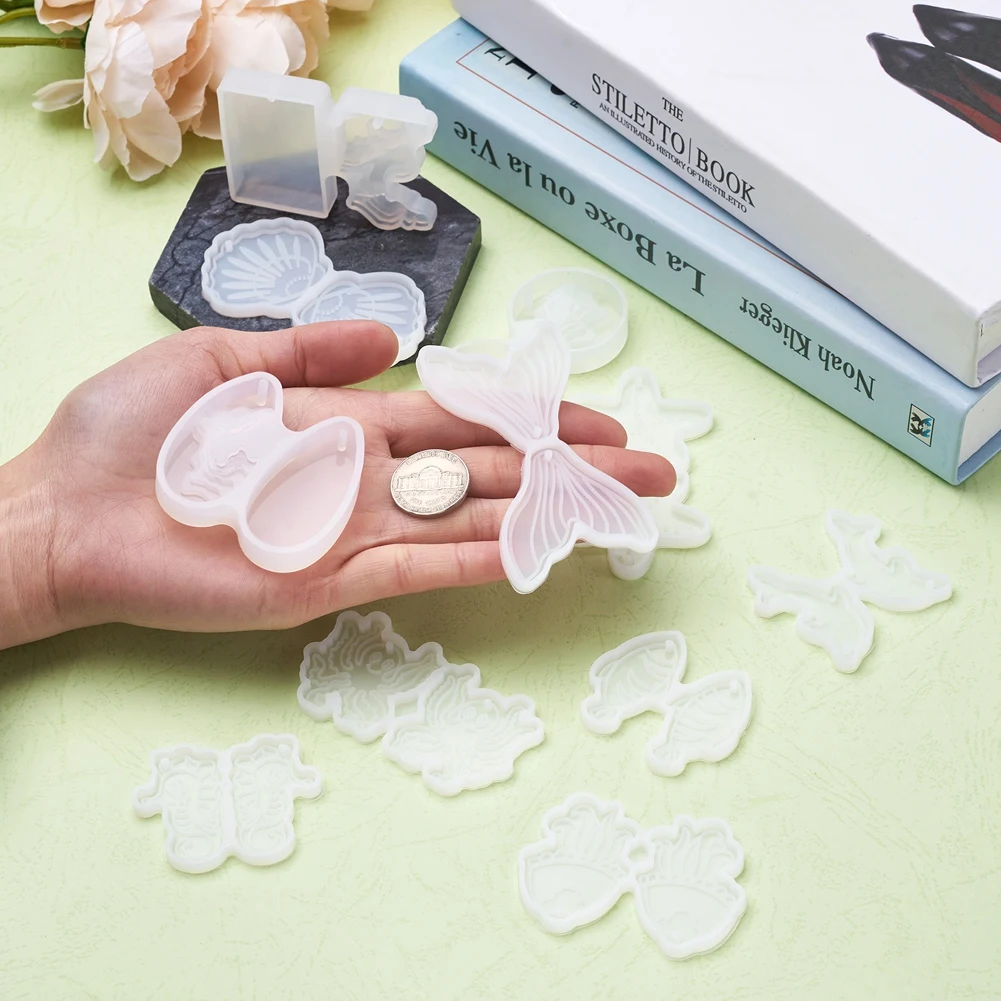 Kissitty 11Pcs/Bag Marine Theme Pendant Silicone Molds For Epoxy Resin Jewelry Making Resin Casting Molds Handmade DIY Tools