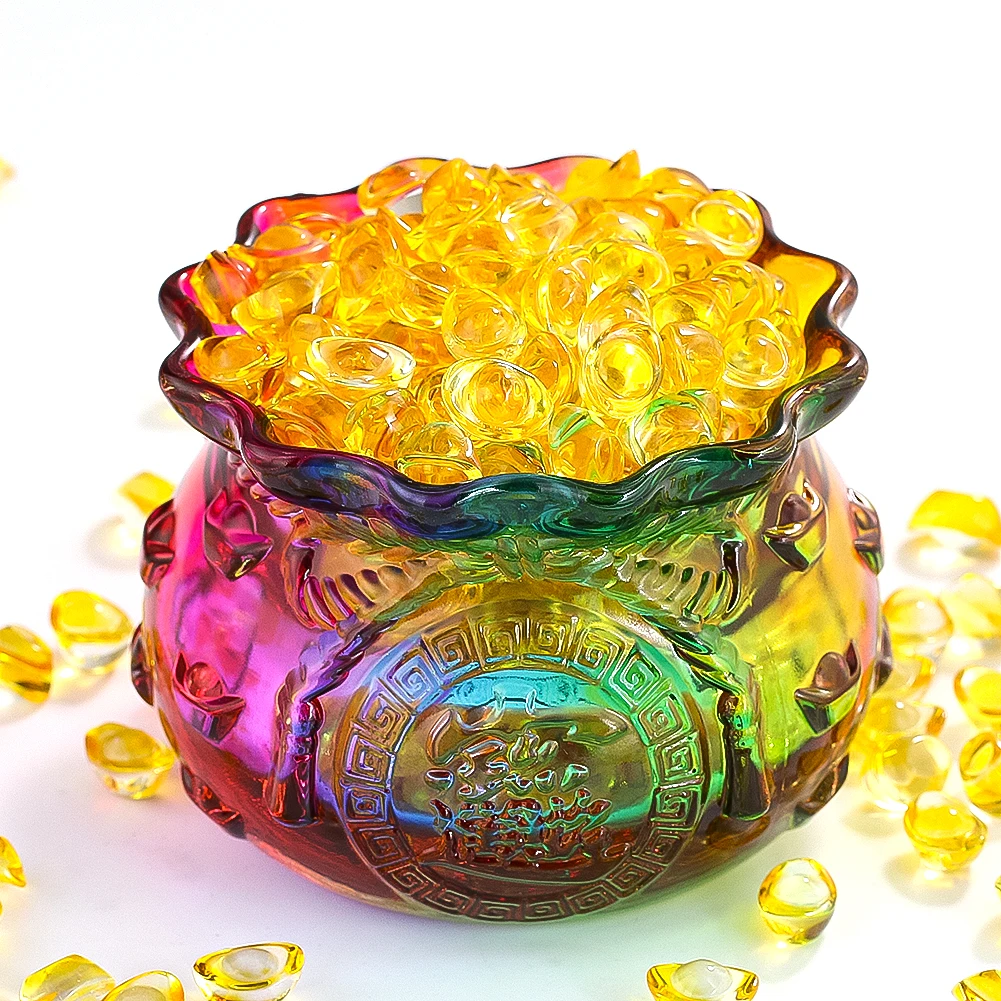 1Pc Crystal Lucky Bag Money Box Ornament Home Feng Shui Decor Glaze Treasure Bowl Cornucopia Craft Per L'Inaugurazione Della Casa Regalo Di Apertura